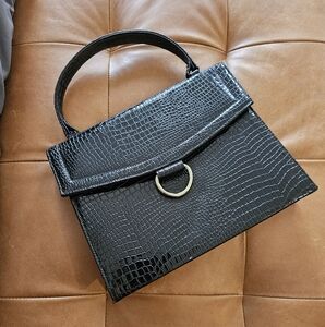 Vintage Theodor of California Socialites Black Crocodile-Embossed Handbag